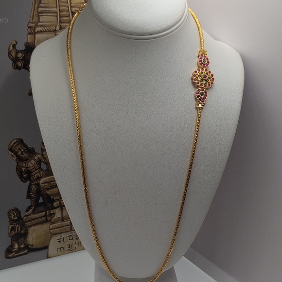 Stunning Indian Temple Jewelry Set 24k Goldplated, Kemp Stones - Set of 4 Lot! - Picture 8 of 9